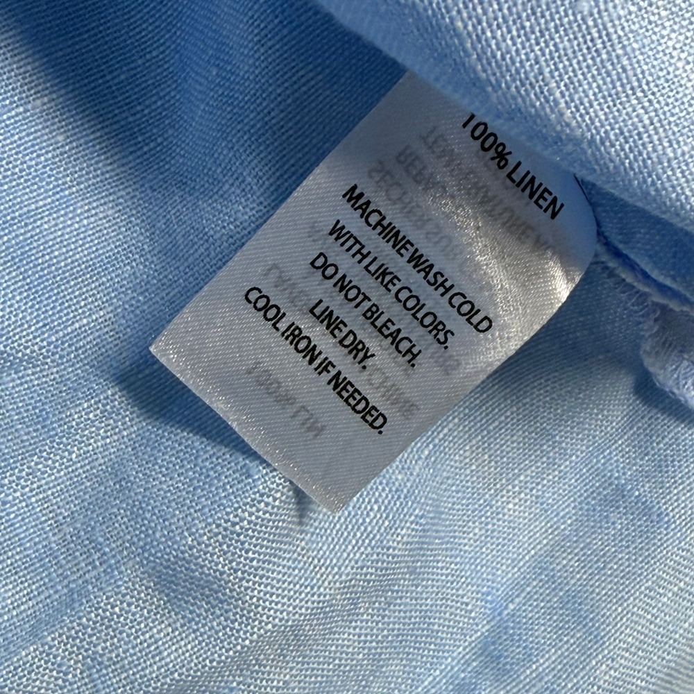 Saks Fifth Avenue Womens Blue 100% Linen Short Sleeve Button Front Shirt Dress L - Picture 6 of 9